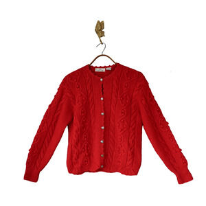 VTG Carroll Reed Women Wool Bobble Cable Chunky Knit Cardigan Sweater M Cottage